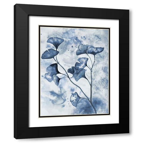 Indigo Splashed Ginkos 1 Black Modern Wood Framed Art Print with Double Matting by Charest, Doris