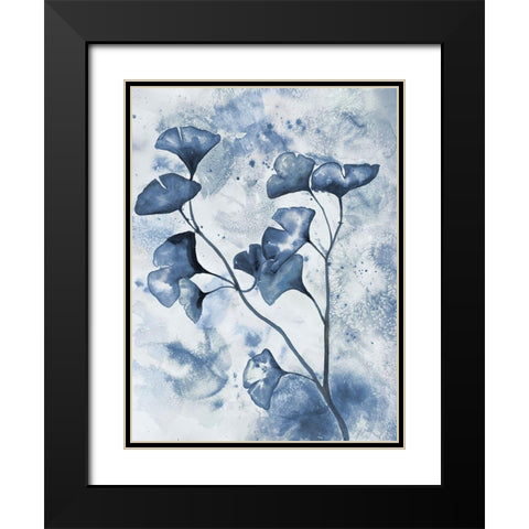 Indigo Splashed Ginkos 1 Black Modern Wood Framed Art Print with Double Matting by Charest, Doris