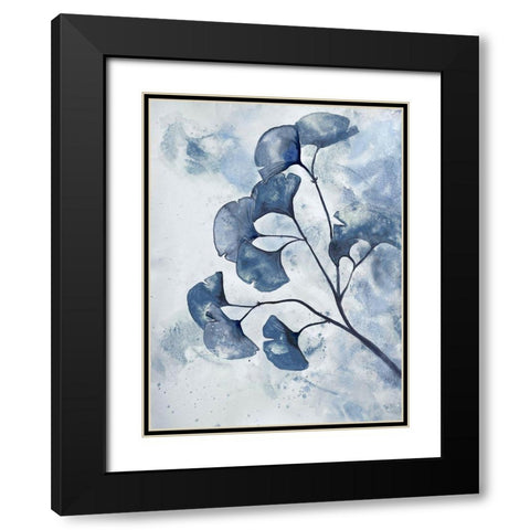 Indigo Splashed Ginkos 2 Black Modern Wood Framed Art Print with Double Matting by Charest, Doris