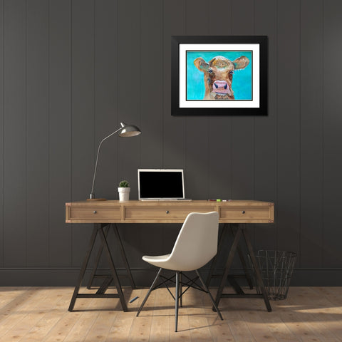 Gazing Cow 1 Black Modern Wood Framed Art Print with Double Matting by Charest, Doris