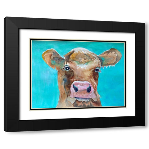 Gazing Cow 1 Black Modern Wood Framed Art Print with Double Matting by Charest, Doris