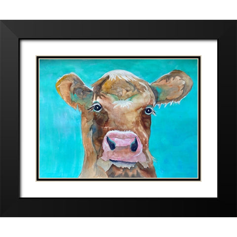 Gazing Cow 1 Black Modern Wood Framed Art Print with Double Matting by Charest, Doris