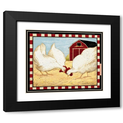 Red Barn Chickens Black Modern Wood Framed Art Print with Double Matting by DiPaolo, Dan
