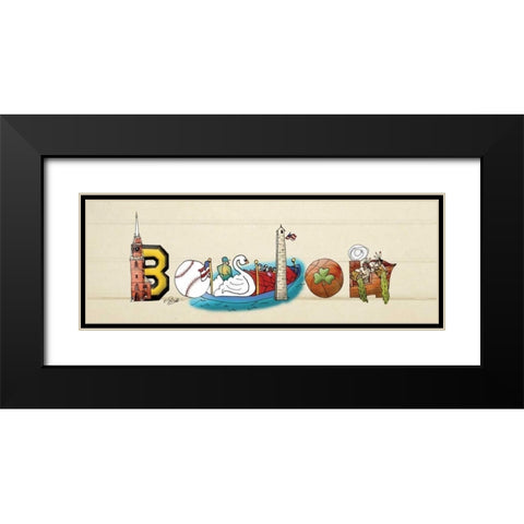 Boston Sign Black Modern Wood Framed Art Print with Double Matting by Stimson, Diane
