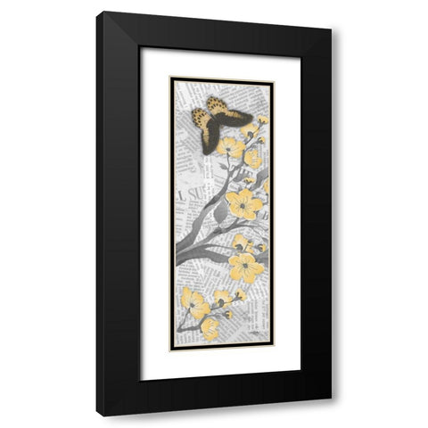 Cherry Blossom Bflies 1 Black Modern Wood Framed Art Print with Double Matting by Stimson, Diane