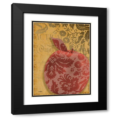 Red Apple Damask Black Modern Wood Framed Art Print with Double Matting by Stimson, Diane