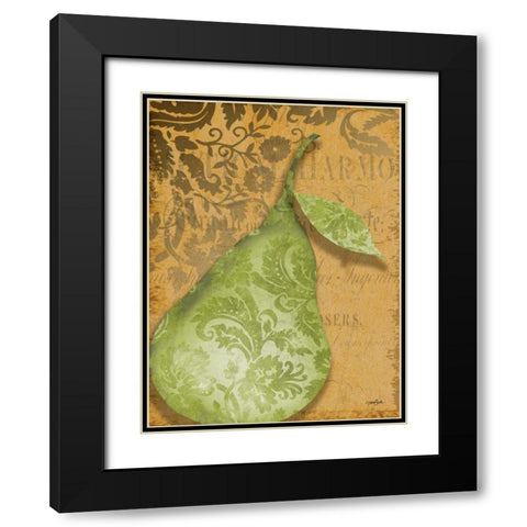 Green Pear Damask Black Modern Wood Framed Art Print with Double Matting by Stimson, Diane