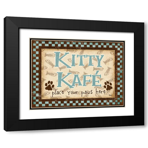 Kitty Kafe Blue Black Modern Wood Framed Art Print with Double Matting by Stimson, Diane