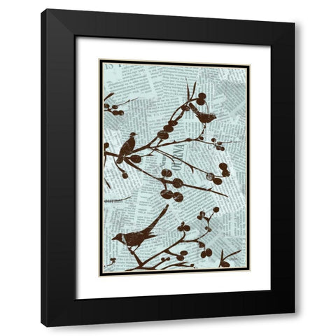 Bird Branches B Black Modern Wood Framed Art Print with Double Matting by Stimson, Diane