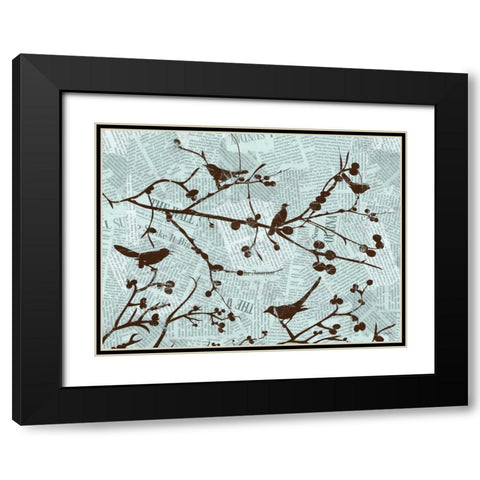Bird Branches Black Modern Wood Framed Art Print with Double Matting by Stimson, Diane