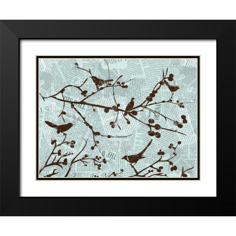 Bird Branches Black Modern Wood Framed Art Print with Double Matting by Stimson, Diane