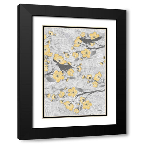 Cherry Blossom Birds 2 Black Modern Wood Framed Art Print with Double Matting by Stimson, Diane