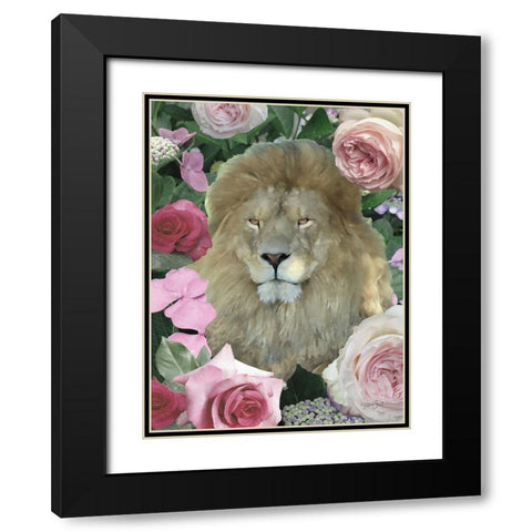 Floral Lion Black Modern Wood Framed Art Print with Double Matting by Stimson, Diane