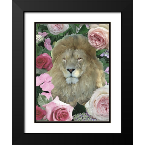 Floral Lion Black Modern Wood Framed Art Print with Double Matting by Stimson, Diane