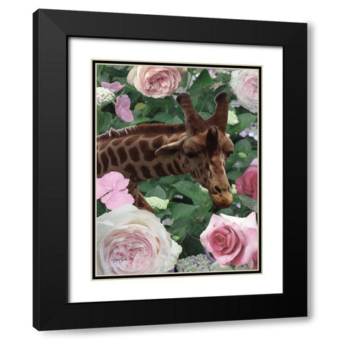 Floral Giraffe Black Modern Wood Framed Art Print with Double Matting by Stimson, Diane