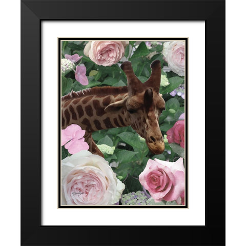 Floral Giraffe Black Modern Wood Framed Art Print with Double Matting by Stimson, Diane