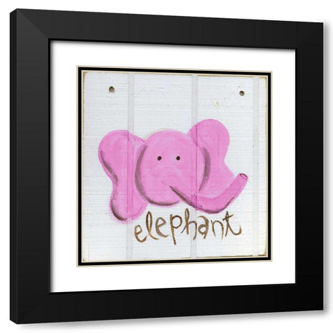 Happy Pink Elephant Black Modern Wood Framed Art Print with Double Matting by Butson, Erin