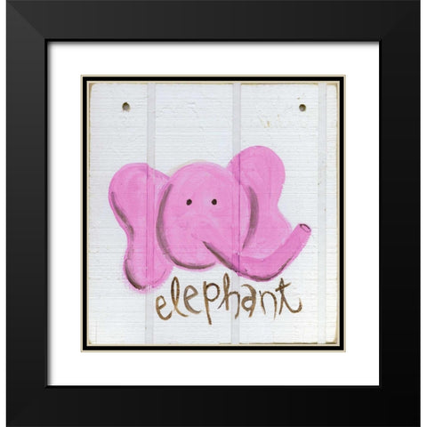 Happy Pink Elephant Black Modern Wood Framed Art Print with Double Matting by Butson, Erin