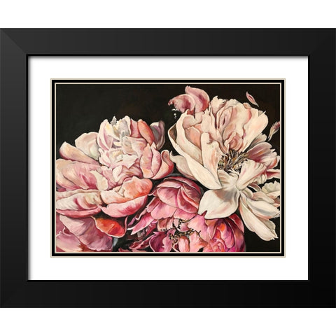 Pink Peonies Black Modern Wood Framed Art Print with Double Matting by Debs, Emma Catherine