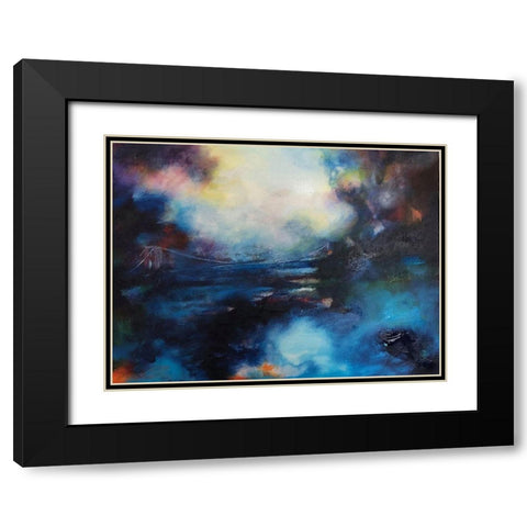 Blue Bridge Black Modern Wood Framed Art Print with Double Matting by Debs, Emma Catherine