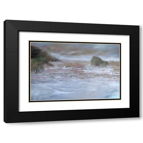 Blue Wave Splash Black Modern Wood Framed Art Print with Double Matting by Debs, Emma Catherine