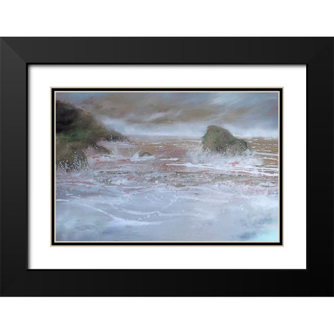 Blue Wave Splash Black Modern Wood Framed Art Print with Double Matting by Debs, Emma Catherine
