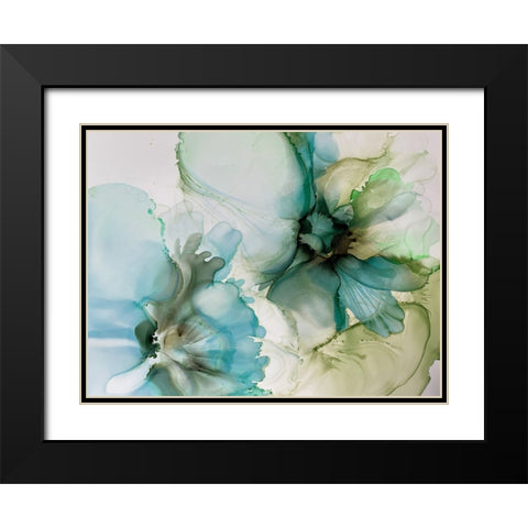 Sage And Teal Flowers 1 Black Modern Wood Framed Art Print with Double Matting by Debs, Emma Catherine
