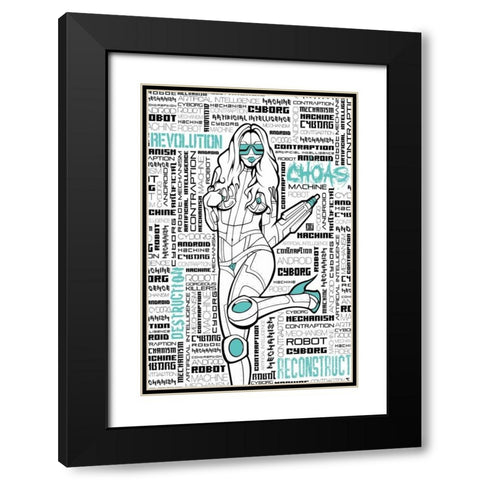Robot Chick Black Modern Wood Framed Art Print with Double Matting by Rodriquez Jr, Enrique