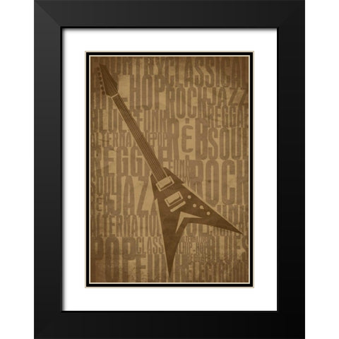 Guitars Type D Black Modern Wood Framed Art Print with Double Matting by Rodriquez Jr, Enrique