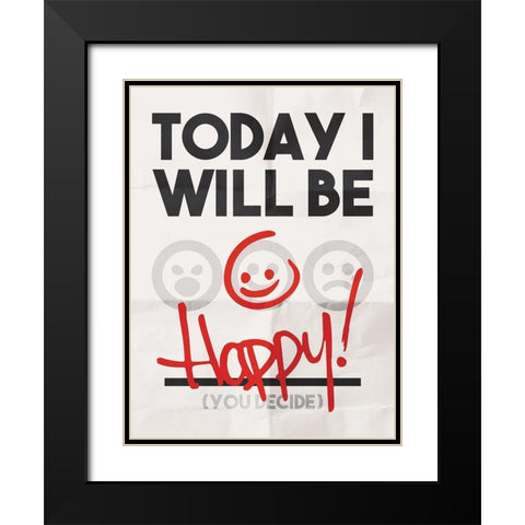 Be Happy Black Modern Wood Framed Art Print with Double Matting by Rodriquez Jr, Enrique