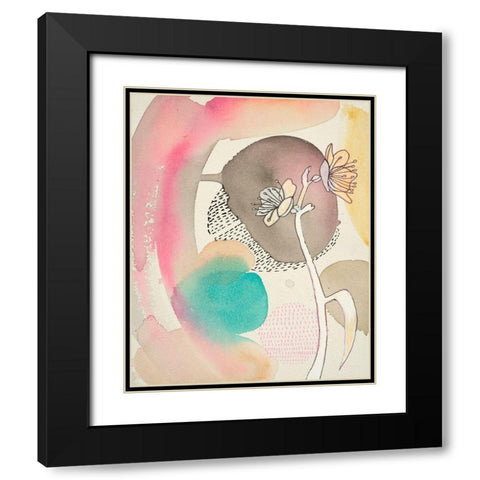 Sketched Flower with Color 1 Black Modern Wood Framed Art Print with Double Matting by Evans-Sills, Faith