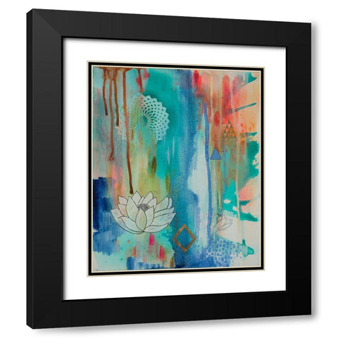 Lotus Bloom Black Modern Wood Framed Art Print with Double Matting by Evans-Sills, Faith