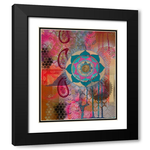 Lotus Flower Paisley 1 Black Modern Wood Framed Art Print with Double Matting by Evans-Sills, Faith