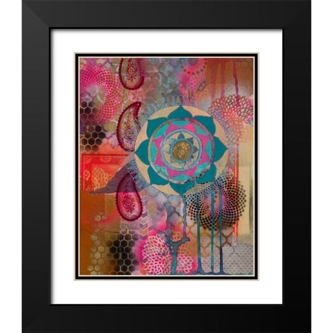 Lotus Flower Paisley 1 Black Modern Wood Framed Art Print with Double Matting by Evans-Sills, Faith