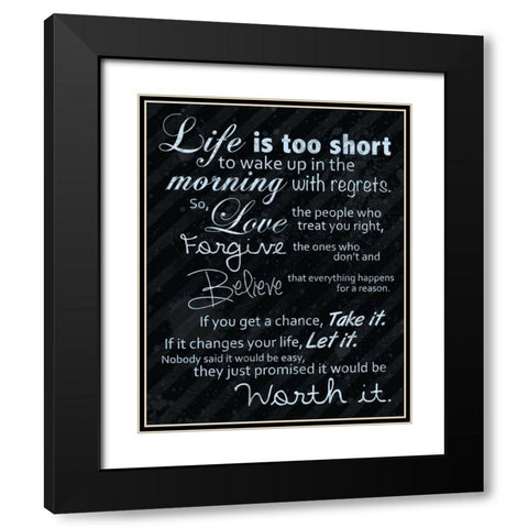 Life Is Short Blue Black Modern Wood Framed Art Print with Double Matting by Gibbons, Lauren