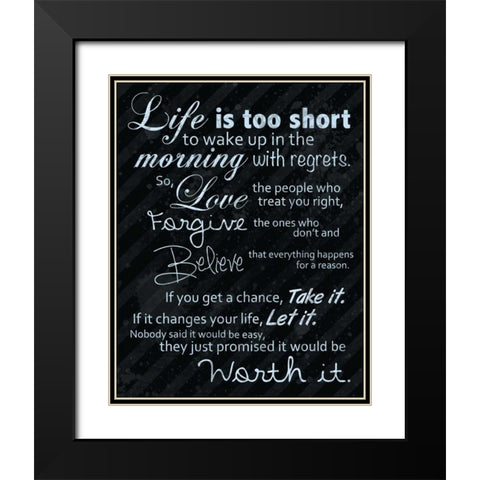 Life Is Short Blue Black Modern Wood Framed Art Print with Double Matting by Gibbons, Lauren