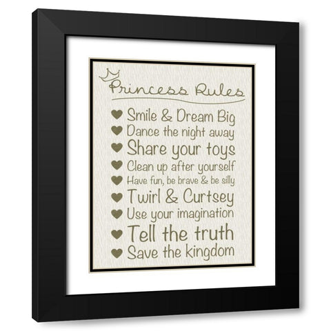 Princess Rules Cream Black Modern Wood Framed Art Print with Double Matting by Gibbons, Lauren
