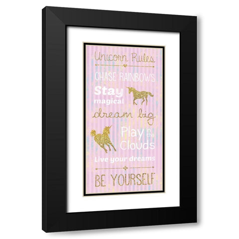 Unicorn Rules Pink Black Modern Wood Framed Art Print with Double Matting by Gibbons, Lauren