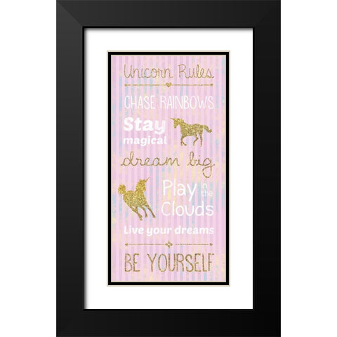Unicorn Rules Pink Black Modern Wood Framed Art Print with Double Matting by Gibbons, Lauren