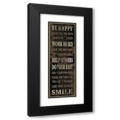 Be Happy Black Modern Wood Framed Art Print with Double Matting by Grey, Jace