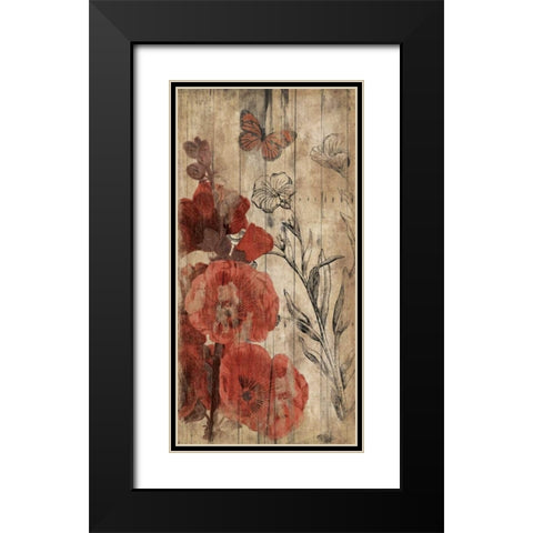 Wood Floral Red Black Modern Wood Framed Art Print with Double Matting by Grey, Jace