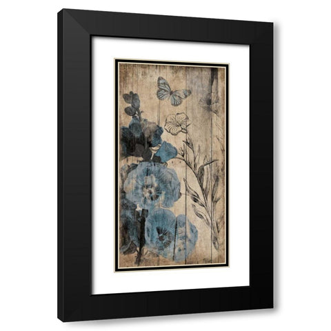 Wood Floral Blue Black Modern Wood Framed Art Print with Double Matting by Grey, Jace