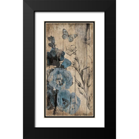 Wood Floral Blue Black Modern Wood Framed Art Print with Double Matting by Grey, Jace