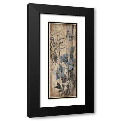 Wood Floral Blue 2 Black Modern Wood Framed Art Print with Double Matting by Grey, Jace