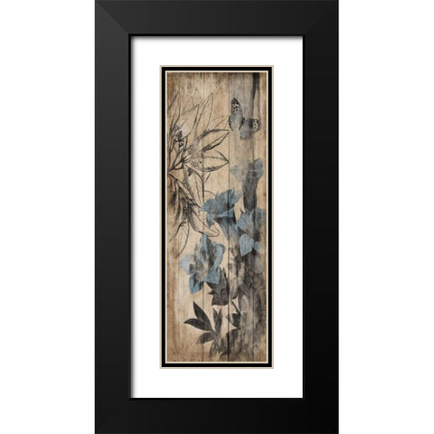 Wood Floral Blue 2 Black Modern Wood Framed Art Print with Double Matting by Grey, Jace