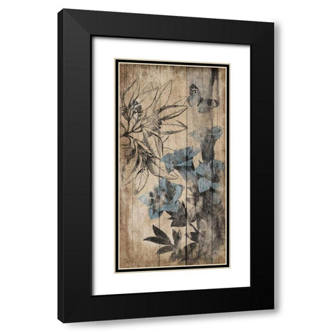 Wood Floral Blue 2 Black Modern Wood Framed Art Print with Double Matting by Grey, Jace