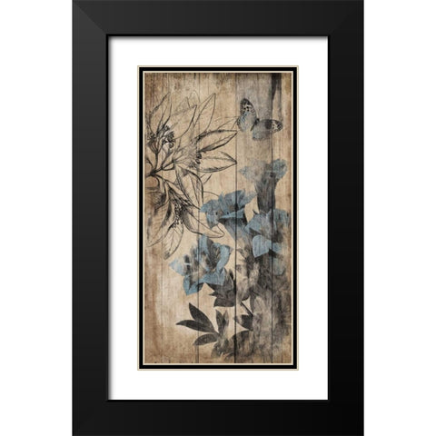 Wood Floral Blue 2 Black Modern Wood Framed Art Print with Double Matting by Grey, Jace
