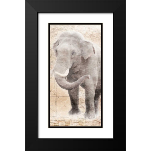 African Traveling  Animals Elephant Black Modern Wood Framed Art Print with Double Matting by Grey, Jace