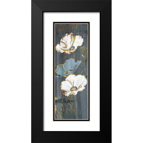 Three Flower Gold Accents Mate Black Modern Wood Framed Art Print with Double Matting by Grey, Jace