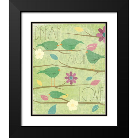 Green Birds I Black Modern Wood Framed Art Print with Double Matting by Grey, Jace